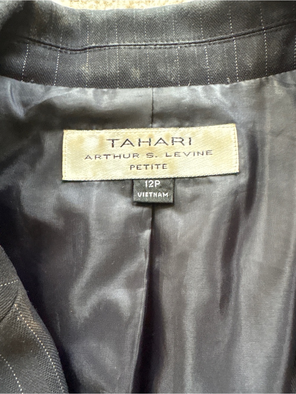 Tahari Women's Navy Pinstripe Pantsuit - Picture 2 of 3